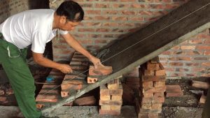 Techniques-Construction-Stairs-Using-Brick-Art-Laying-Bricks-On-Sloping